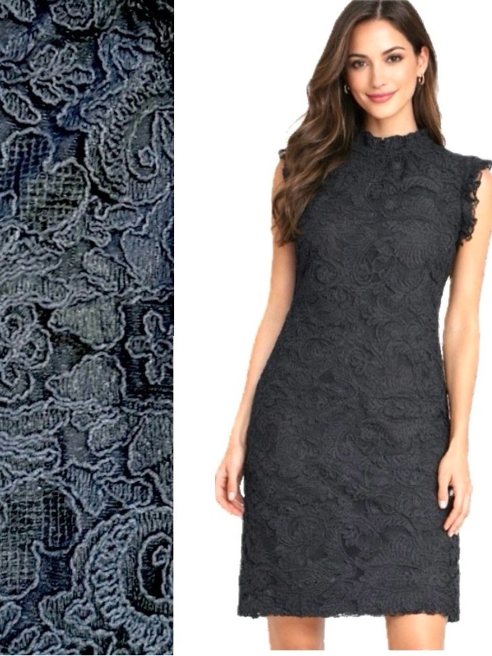 Express, Black Lace Dress XS | Ruffle Sleeve High Neck | Classic Chic, Size XS